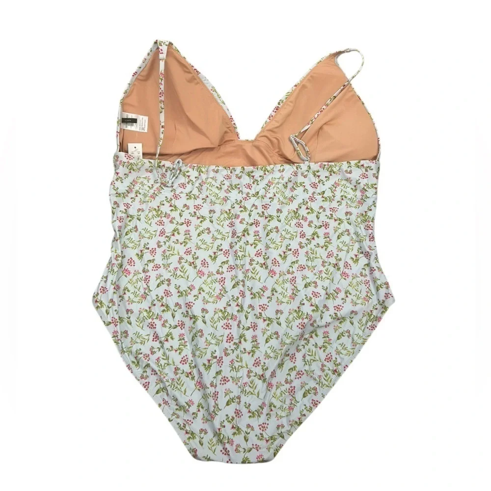 J. Crew Blue Cloud Meadow Floral Plunge One-Piece Swimsuit Womens Plus 24 NWT